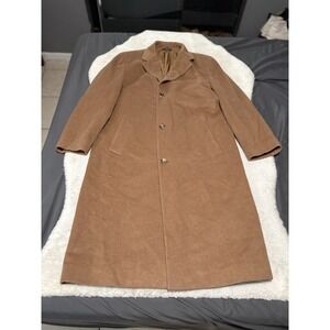 Hugo Boss Mens Tan Wool Trench Coat‎ Size 40R Jacket Button